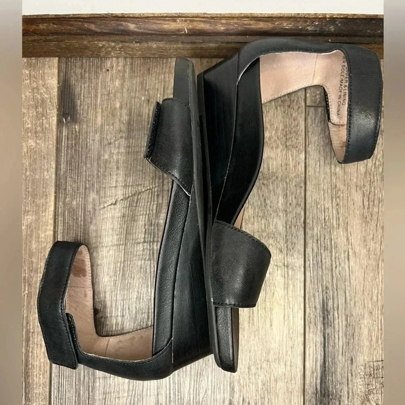 Abeo Inez Black Leather Ankle Strap Low Wedge Sandals Women’s 6N kitten heels - Picture 7 of 11